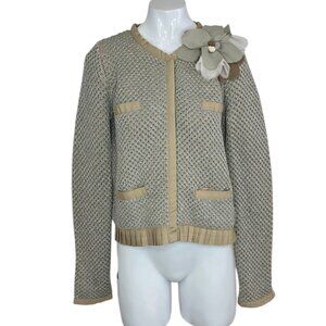 Twin Set Simona Barbieri Metallic Knit Snap Cardigan, Brooch, Wool Blend, M